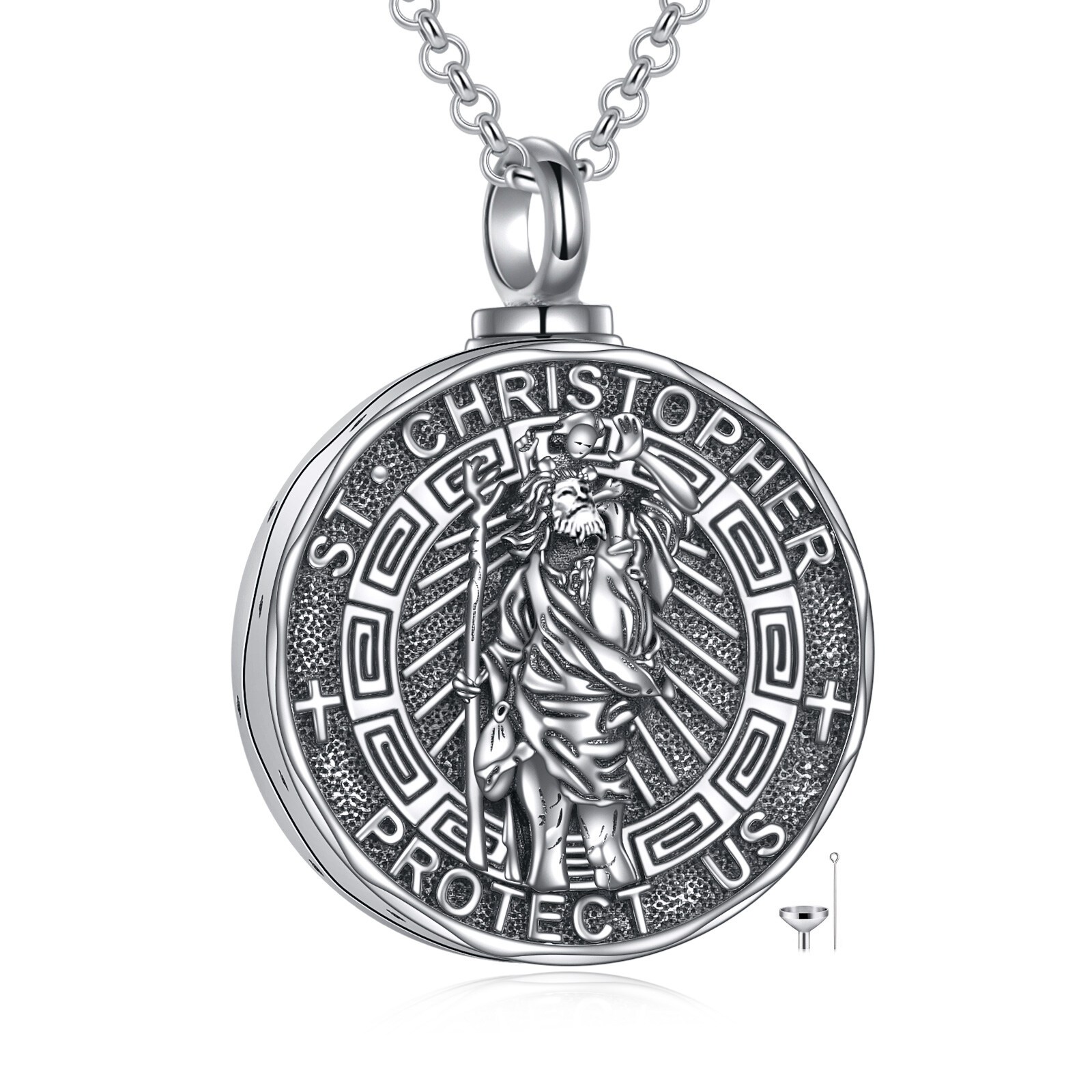 Sterling Silver Saint Christopher Urn Necklace, Memorial Gift